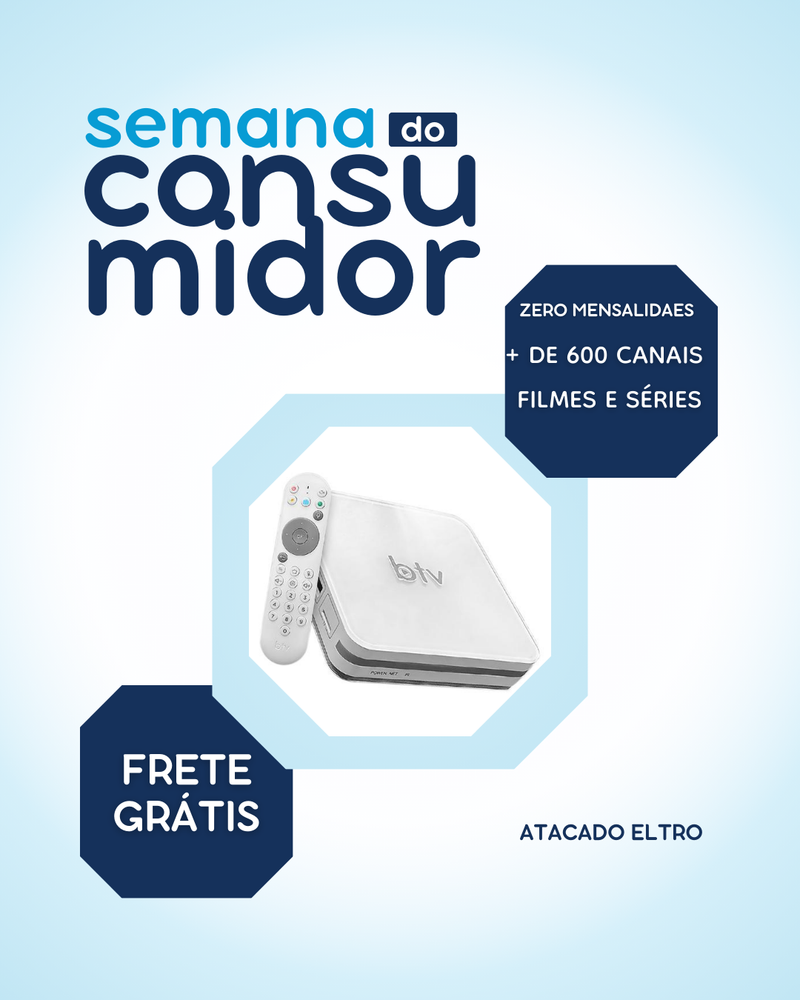 ZERO MENSALIDADES - BTV PLUS 13 MULTICANAIS FILMES e SÉRIES Wi-Fi + CONTROLE COMANDO DE VOZ (Vitalício)